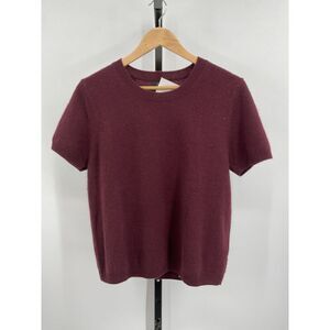 Quince Short-Sleeve Crewneck Sweater in Burgundy